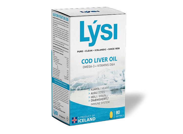 Fischöl Lysi - Lebertran Kapseln 80 cps - Lebertran in 500 mg Kapseln, Nahrungsergänzungsmittel, wird aus reinem Lebertran hergestellt. Lýsi